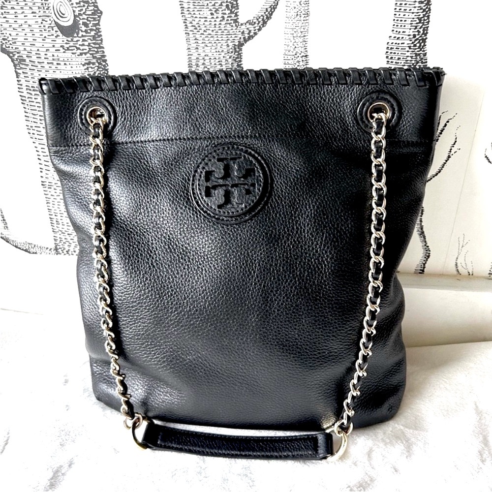 TORY BURCH Crossbody Shoulder Bag Marion Swingpack Leather, Black. Great Price!